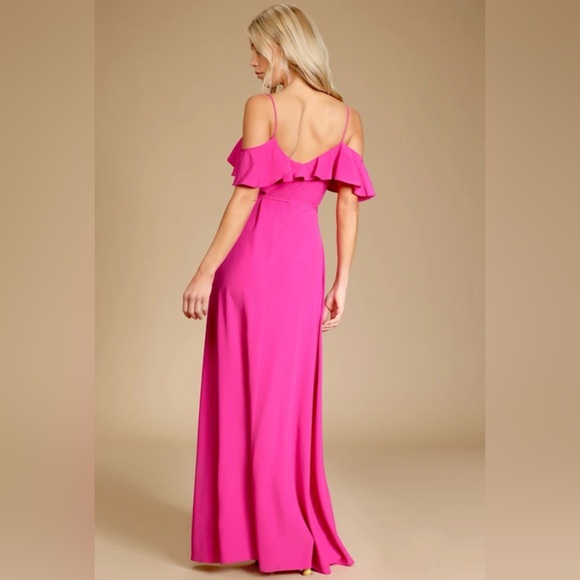 Lulus Sunny Perfection Magenta Ruffled Off-the-Shoulder Wrap Dress Women Size Sm - Picture 3 of 7